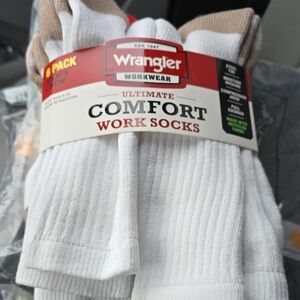 Wrangler Men's White and Brown Comfort Socks - 6 Pack